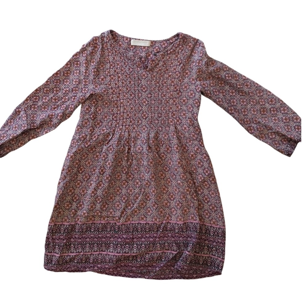 Zara Geometric Floral Pintuck Long Sleeve Boho Medallion Dress Size‎ 9/10